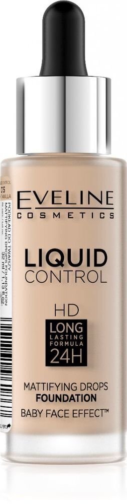 Eveline Liquid Control HD Mattifying Drops -meikkivoide, 32 ml, 015 Light Vanilla hinta ja tiedot | Meikkivoiteet ja puuterit | hobbyhall.fi