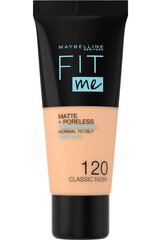 Nestemäinen meikkivoide Maybelline New York Fit Me! Matte &amp; Poreless 30 ml, 120 Classic Ivor, 120 Classic Ivor hinta ja tiedot | Meikkivoiteet ja puuterit | hobbyhall.fi