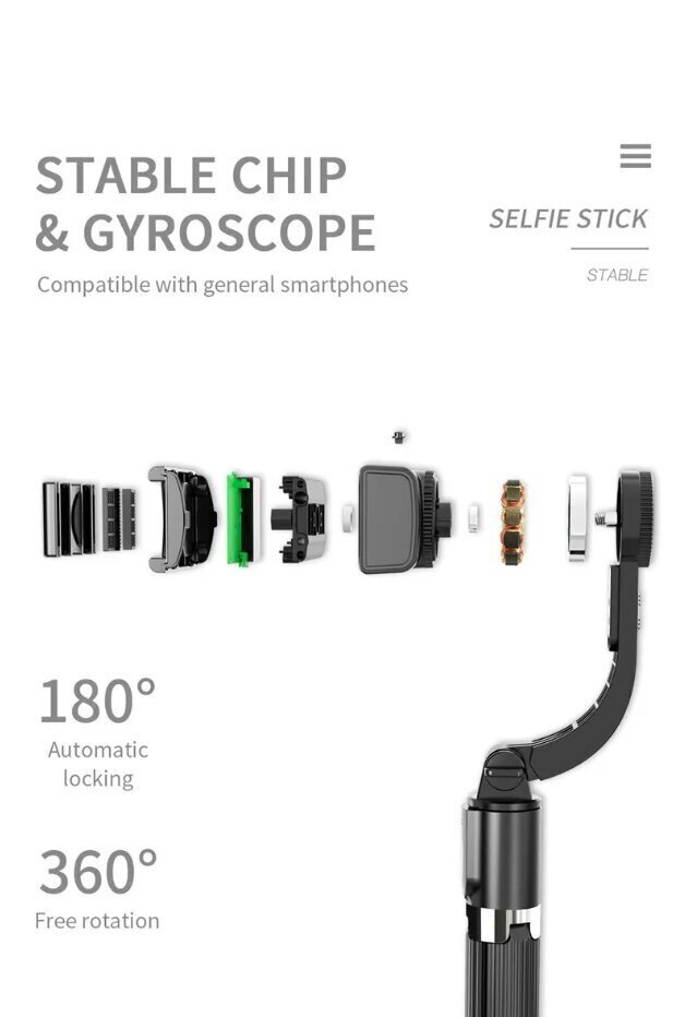 Selfie Stick Selfie Stick -jalusta Gimbal Stabilizer L08, jossa akselin stabilointi ja Bluetooth-kaukosäädin hinta ja tiedot | Selfie-tikut ja -telineet | hobbyhall.fi