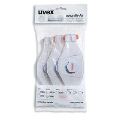 Kasvonaamari UVEX Silv-Air Premium 5210 FFP2, taittuva naamari venttiilillä, valkoinen, 3 kpl pakattuna hinta ja tiedot | Pään suojavarusteet | hobbyhall.fi