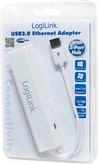 Nopea Ethernet-sovitin LOGILINK - USB 2.0 3-porttisella USB-keskittimellä hinta ja tiedot | Adapterit | hobbyhall.fi