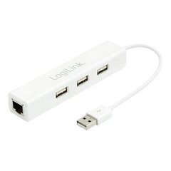 Nopea Ethernet-sovitin LOGILINK - USB 2.0 3-porttisella USB-keskittimellä hinta ja tiedot | Adapterit | hobbyhall.fi