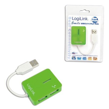 Logilink UA0138 USB 2.0 Hub 4-porttinen, Smile, vihreä hinta ja tiedot | Adapterit | hobbyhall.fi