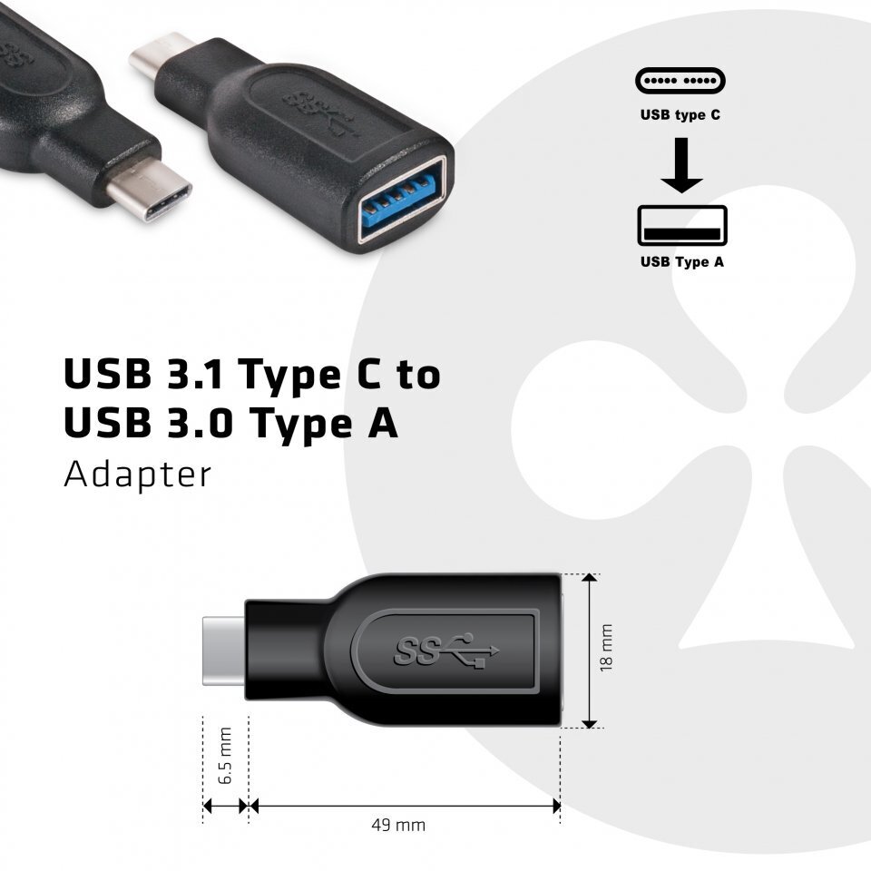 Club 3D USB 3.1 type C to USB 3.0 type A adapter hinta ja tiedot | Adapterit | hobbyhall.fi
