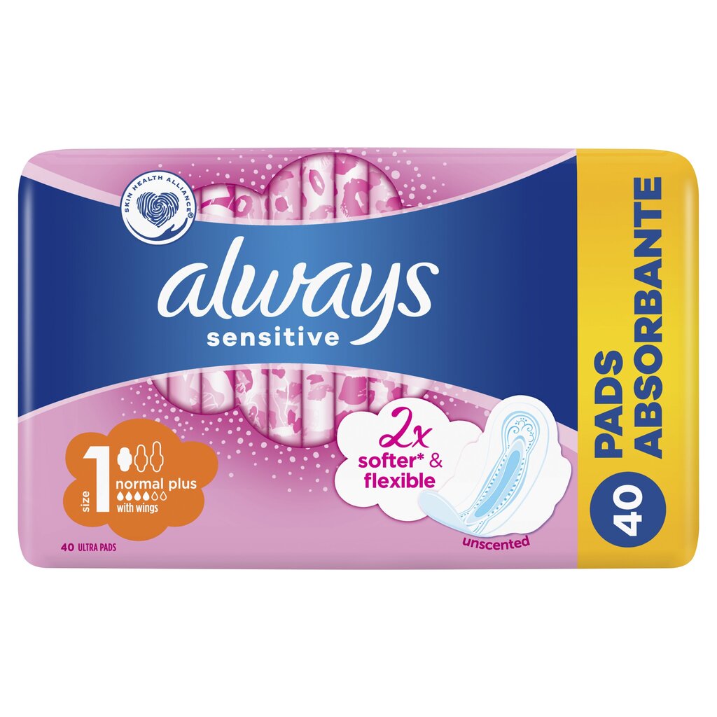 Hygieniasiteet, Always Sensitive Ultra Normal Plus 40 kpl hinta ja tiedot | Tamponit ja terveyssiteet | hobbyhall.fi