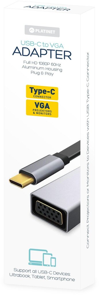 Platinet-multimediasovitin Type-C - VGA, musta hinta ja tiedot | Adapterit | hobbyhall.fi