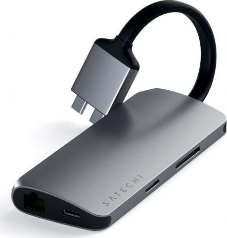 Satechi USB-C Multimeda Dual 4K HDMI Space Grey USB hub hinta ja tiedot | Adapterit | hobbyhall.fi