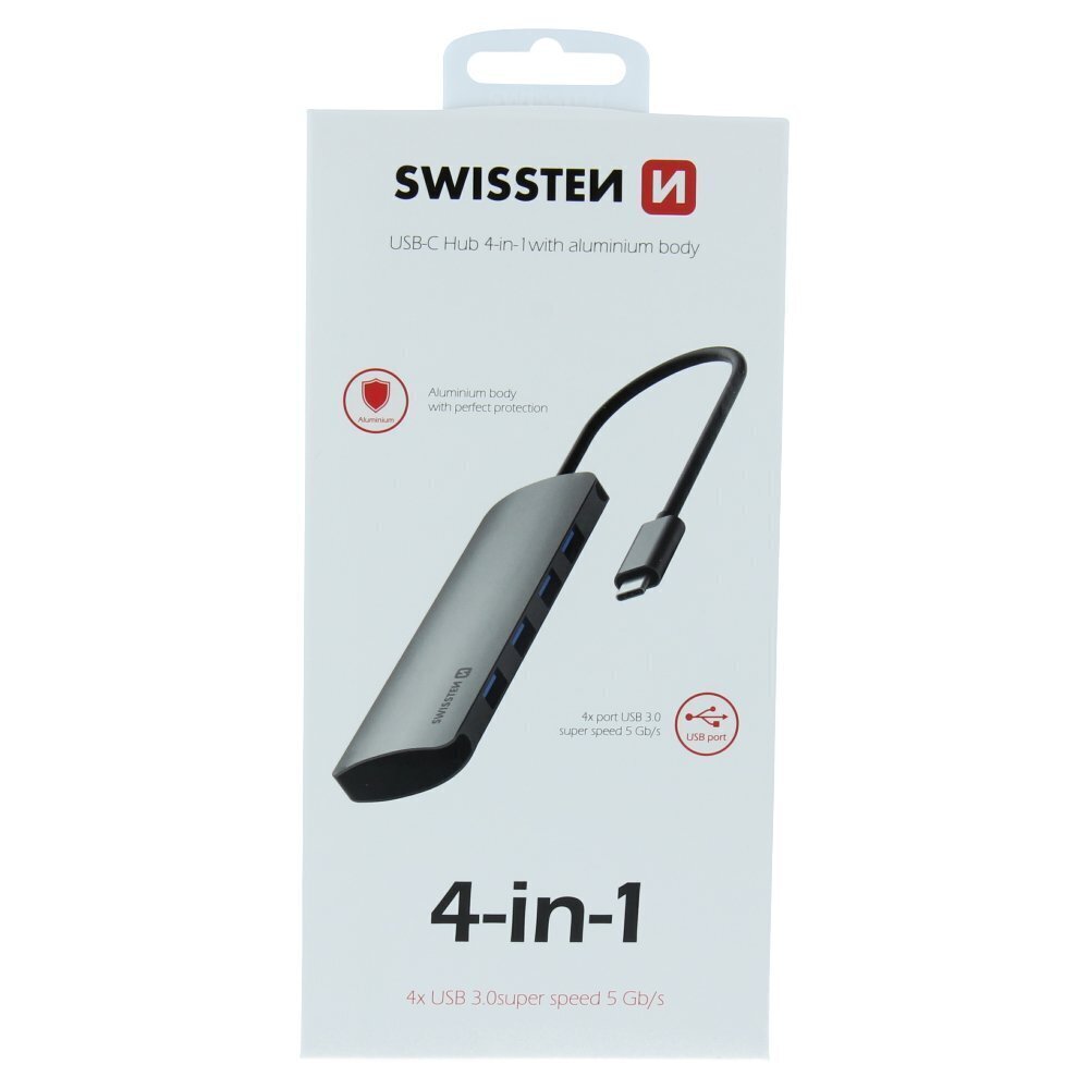 Swissten USB-C Hub 4in1, 4 USB 3.0 -porttia / alumiinirunko hinta ja tiedot | Adapterit | hobbyhall.fi