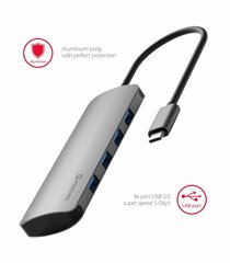 Swissten USB-C Hub 4in1, 4 USB 3.0 -porttia / alumiinirunko hinta ja tiedot | Adapterit | hobbyhall.fi