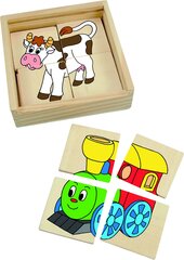 Woody 93003 Eco Wooden Educational mini Puzzle - Happy engine laatikossa (16 kpl) yli 2-vuotiaille lapsille (11x11cm) hinta ja tiedot | Vauvan lelut | hobbyhall.fi