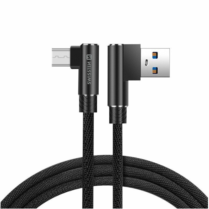 Swissten L Type Textile Universal Quick Charge 3.1 USB to micro USB Data and Charging Cable 1.2m Black hinta ja tiedot | Puhelinkaapelit | hobbyhall.fi
