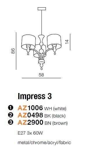 Azzardo riippuvalaisin Impress 3 Valkoinen hinta ja tiedot | Riippuvalaisimet | hobbyhall.fi