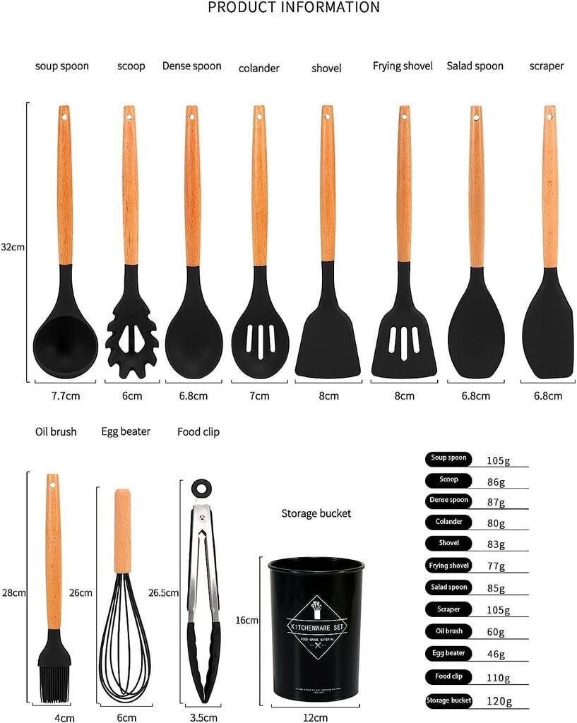 Keittiön silikonitarvikesarja 12 kpl hinta ja tiedot | Keittiövälineet | hobbyhall.fi