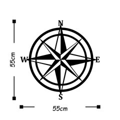 Seinäkoriste Compass, metallinen, 55 x 55 cm, musta hinta ja tiedot | Sisustustuotteet | hobbyhall.fi