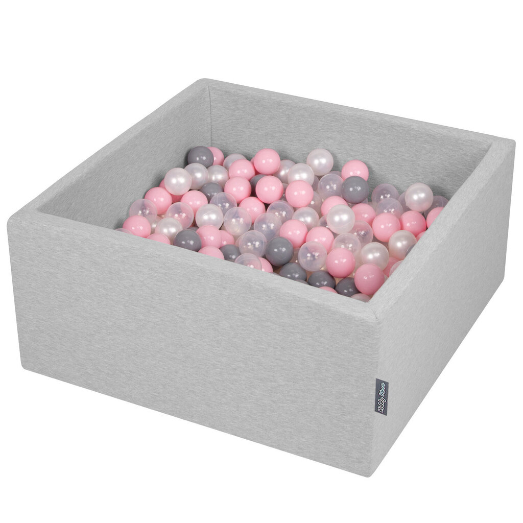 KiddyMoon 90x40cm/300 palloa ∅ 7cm neliö pallomeri, vaaleanharmaa/helmi/harmaa/läpinäkyvä/vaaleanpunainen hinta ja tiedot | Vauvan lelut | hobbyhall.fi