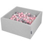 KiddyMoon 90x40cm/300 palloa ∅ 7cm neliö pallomeri, vaaleanharmaa/helmi/harmaa/läpinäkyvä/vaaleanpunainen hinta ja tiedot | Vauvan lelut | hobbyhall.fi