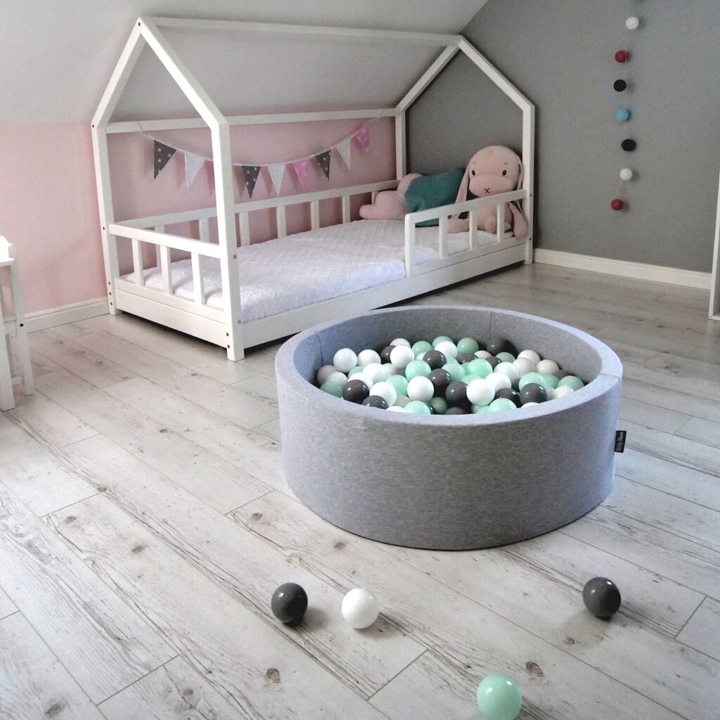 KiddyMoon pehmeä pallomeri neljännes kulmikas 90x30cm/300 pallot ∅ 7cm , vaaleanharmaa hinta ja tiedot | Vauvan lelut | hobbyhall.fi