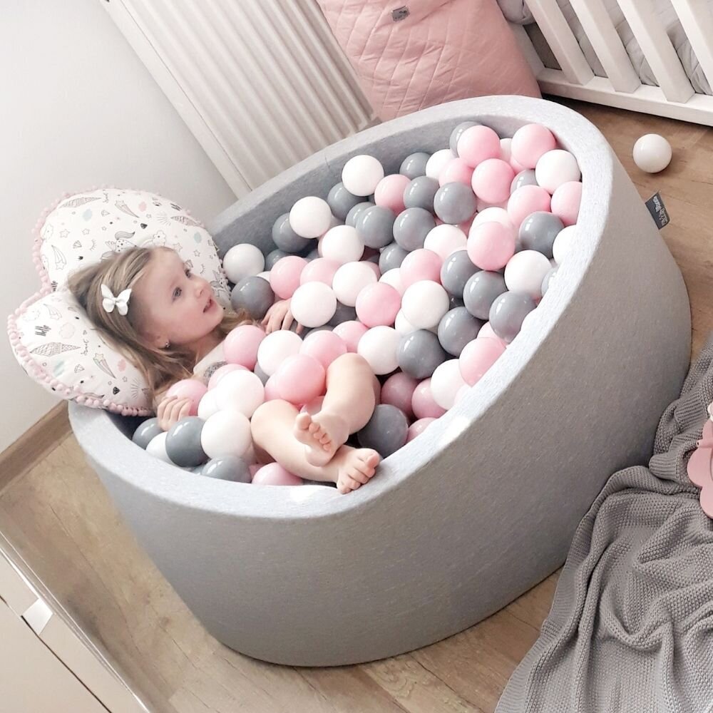 KiddyMoon 90x30cm/200 palloa ∅ 7cm pallomeri , vaaleanharmaa:valkoinen/harmaa/vaaleanpunainen hinta ja tiedot | Vauvan lelut | hobbyhall.fi