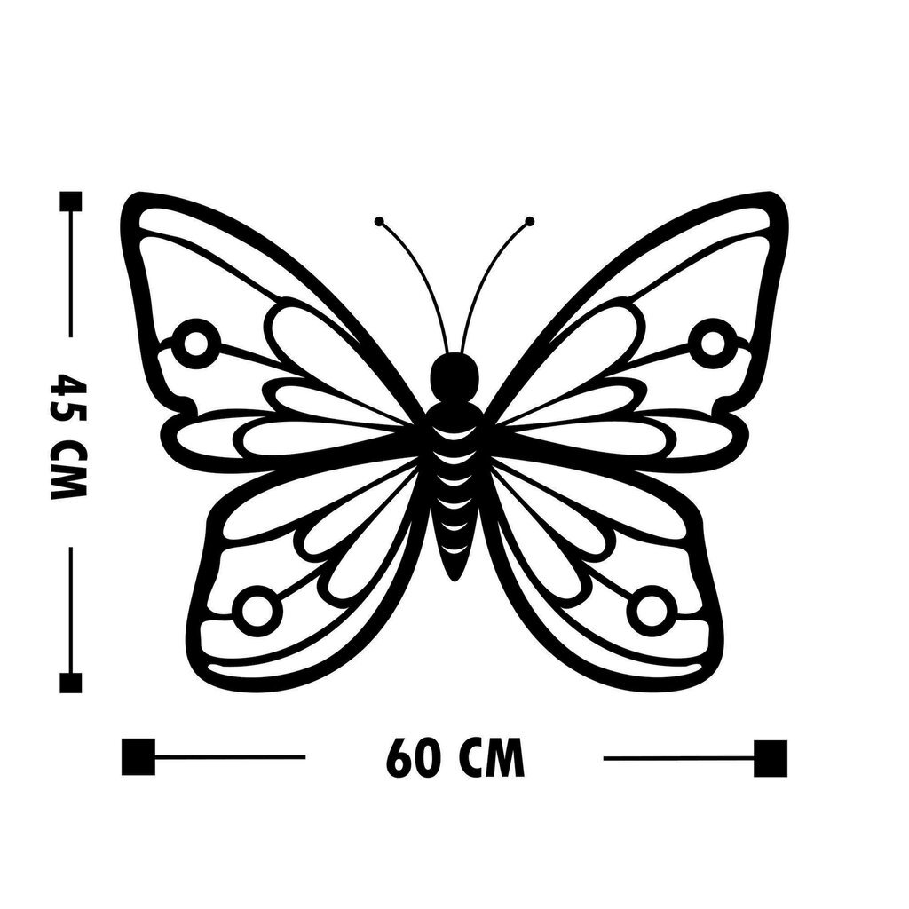 Seinäkoriste Butterfly, metallinen, 60 x 45 cm, musta hinta ja tiedot | Sisustustuotteet | hobbyhall.fi