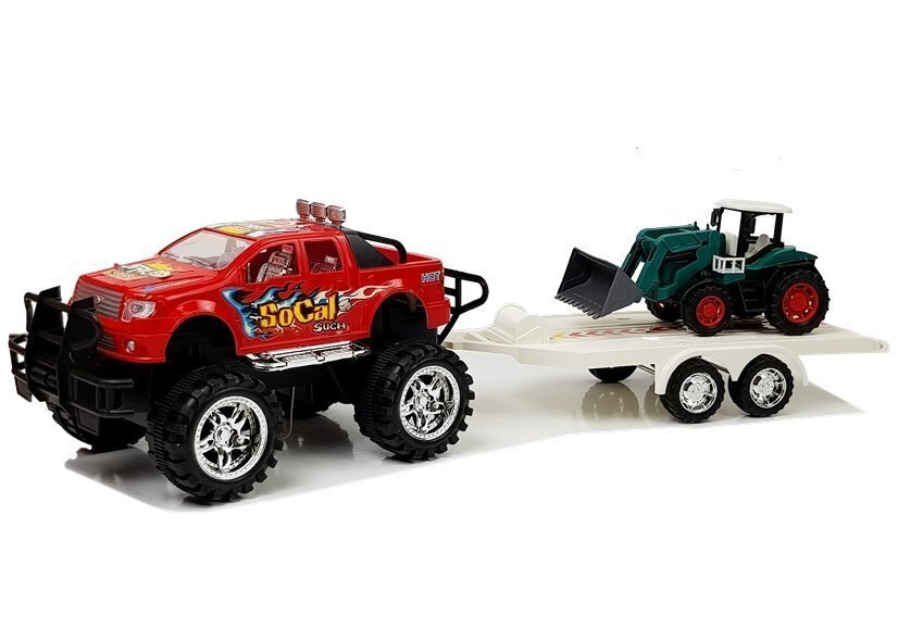 Maastoauto traktorin kanssa, punainen, 51 cm. hinta ja tiedot | Poikien lelut | hobbyhall.fi