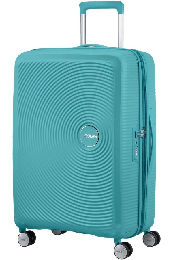 American Tourister keskikokoinen matkalaukku Soundbox Spinner Turquise Tonic Expandable 67cm, vihreä hinta ja tiedot | Matkalaukut ja -kassit | hobbyhall.fi