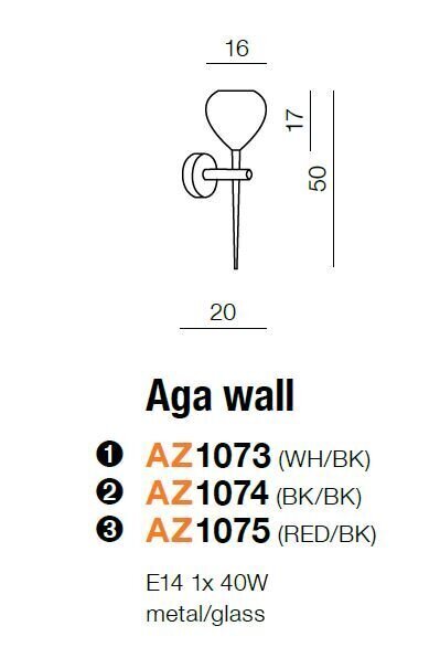 Azzardo seinävalaisin Aga musta/punainen hinta ja tiedot | Seinävalaisimet | hobbyhall.fi