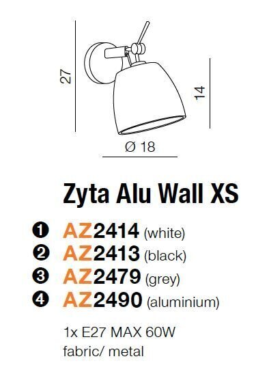 Azzardo seinävalaisin Zyta Alu Wall XS AZ2490 hinta ja tiedot | Seinävalaisimet | hobbyhall.fi