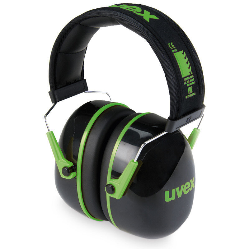Kuulosuojaimet UVEX K1. SNR: 28dB, musta/vihreä, pehmeä päänauha, ultrakevyt 171 g. hinta ja tiedot | Pään suojavarusteet | hobbyhall.fi
