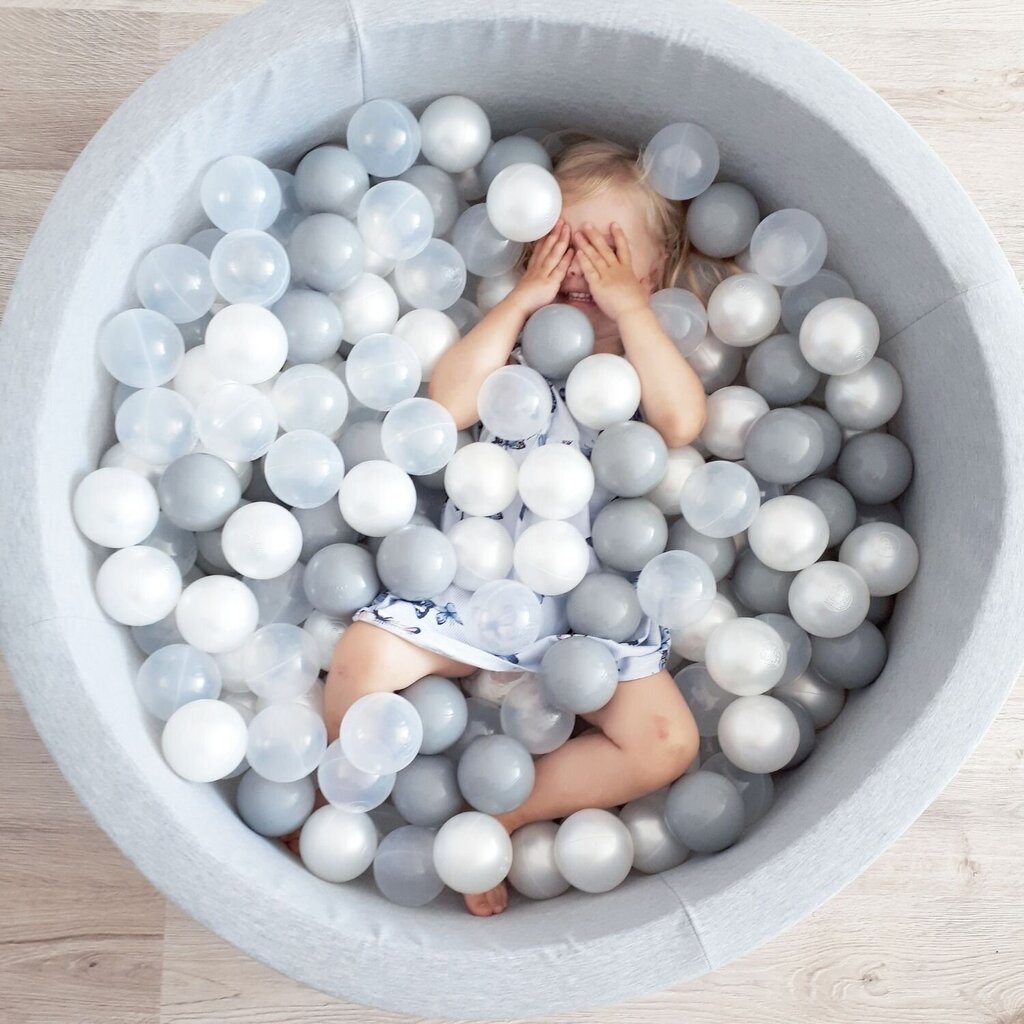 KiddyMoon 90x30cm/200 palloa ∅ 7cm pallomeri, vaaleanharmaa: valkoinen/harmaa/hopea hinta ja tiedot | Vauvan lelut | hobbyhall.fi