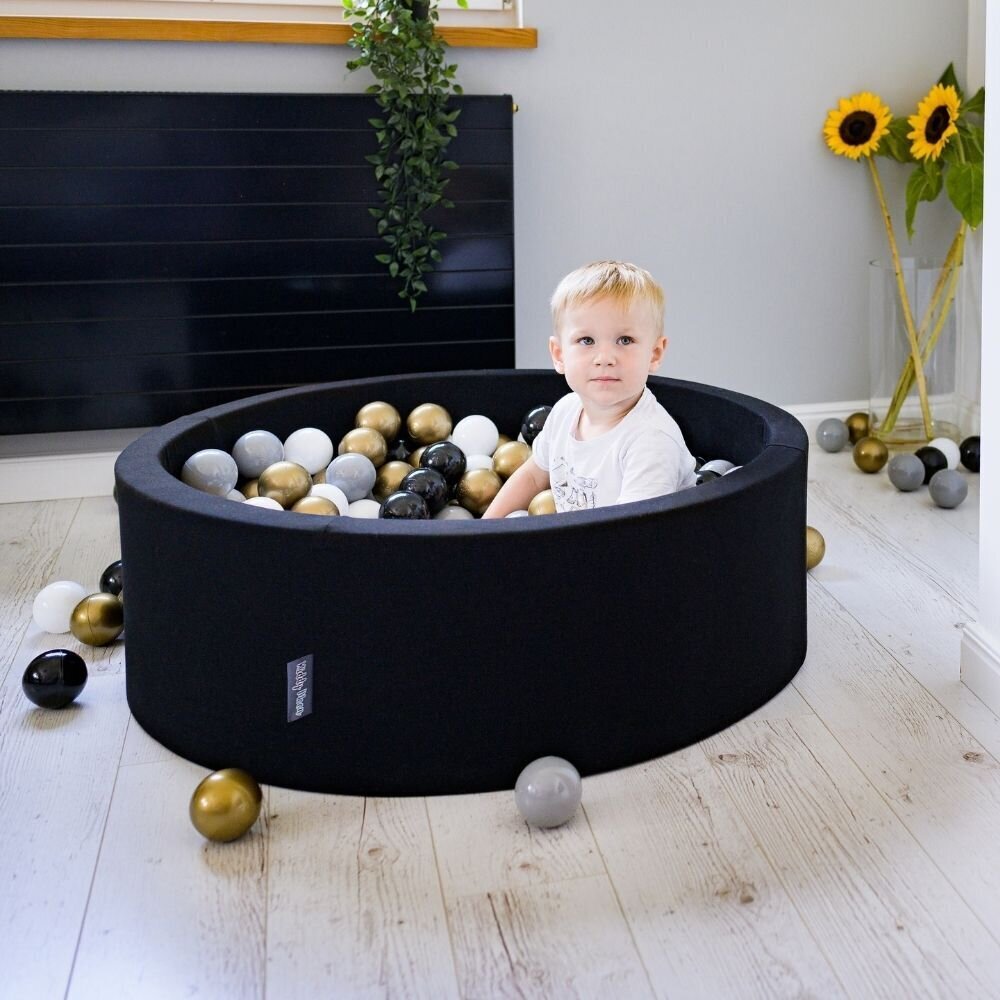 KiddyMoon 90x30cm/200 palloa pallomeri, vaaleanharmaa:valkoinen/harmaa/musta/kultainen hinta ja tiedot | Vauvan lelut | hobbyhall.fi