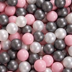 KiddyMoon 90x30cm/300 palloa vaahtomuovipallo, vaaleanharmaa:helmi/vaaleanpunainen/hopea/hopea hinta ja tiedot | Vauvan lelut | hobbyhall.fi