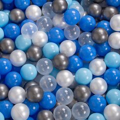 KiddyMoon 90x30cm/300 palloa pallomeri, vaaleanharmaa:helmiäinen/sininen/ sininen/läpinäkyvä/hopea hinta ja tiedot | Vauvan lelut | hobbyhall.fi
