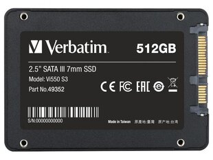 Drive Verbatim VI550 S3 49352 (512 GB ; 2.5 Inch; SATA III) hinta ja tiedot | Verbatim Tietokoneet ja pelaaminen | hobbyhall.fi