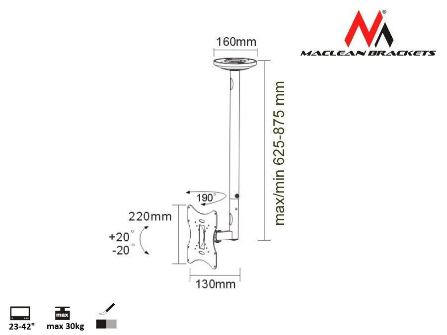 TV-teline Maclean MC-504A B hinta ja tiedot | TV-seinätelineet | hobbyhall.fi