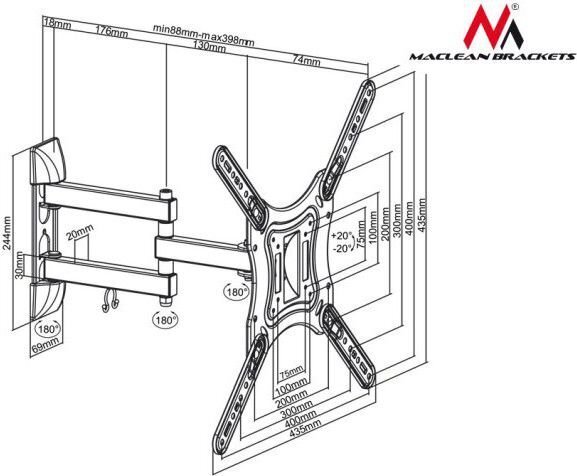 TV-seinäteline Maclean MC-701, 23-55", 30kg hinta ja tiedot | TV-seinätelineet | hobbyhall.fi