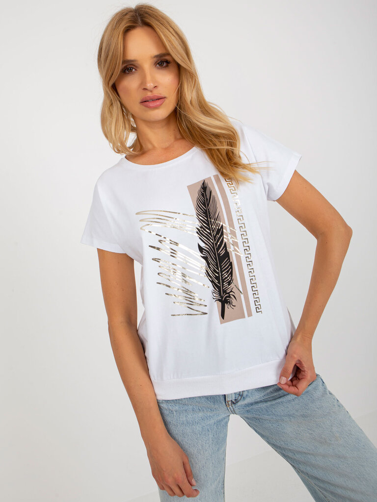 Naisten valkoinen T-paita printillä 2016103404070 hinta ja tiedot | Naisten T-paidat | hobbyhall.fi