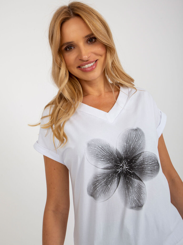Naisten valkoinen T-paita printillä 2016103404117 hinta ja tiedot | Naisten T-paidat | hobbyhall.fi