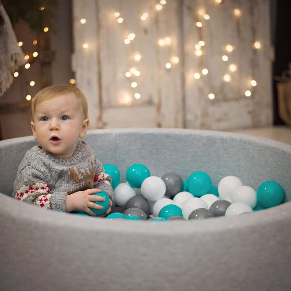 KiddyMoon 90x30cm/300 palloa ∅ 7cm pallomeri, tummanharmaa:helmiäisenharmaa/harmaa/läpinäkyvä/ sininen/mintti hinta ja tiedot | Vauvan lelut | hobbyhall.fi