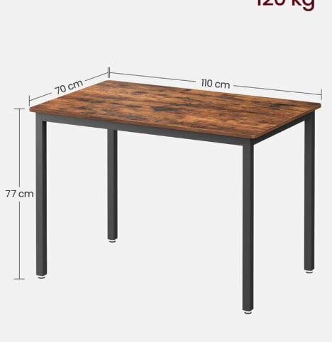 Ruokapöytä, 70 x 110 x 77 cm, ruskeaa ja mustaa hinta ja tiedot | Ruokapöydät | hobbyhall.fi