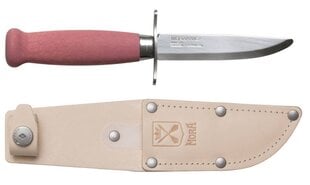 Lasten veitsi Morakniv Scout 39 Kassakaappi, nahkatuppi ja kaksoissormisuoja, Puolukka hinta ja tiedot | Käsityökalut | hobbyhall.fi