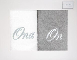 Ona & On -pyyhesarja, 70 x 140 cm, 2 kpl / pakkaus, harmaa / valkoinen hinta ja tiedot | Pyyhkeet | hobbyhall.fi