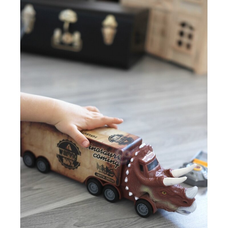 Dinosaurusauto, jossa on laukaisulaite ja autoja, Woopie hinta ja tiedot | Poikien lelut | hobbyhall.fi