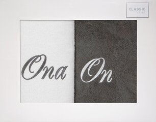 Ona & On -pyyhesarja, 50 x 90 cm, 2 kpl / pakkaus, harmaa / valkoinen hinta ja tiedot | Pyyhkeet | hobbyhall.fi