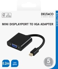 Sovitin Deltaco VGA - miniDisplayPort, 1080p 60Hz, 0,2 m, musta / DP-VGA3-K / 00110026 hinta ja tiedot | Adapterit | hobbyhall.fi