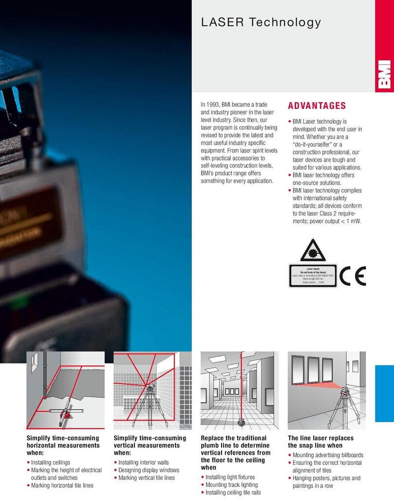 360° lineaarinen lasertaso BMI multiLASER 3D, punainen säde hinta ja tiedot | Käsityökalut | hobbyhall.fi