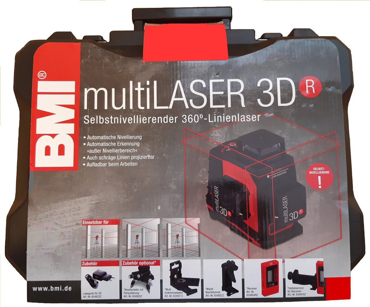360° lineaarinen lasertaso BMI multiLASER 3D, punainen säde hinta ja tiedot | Käsityökalut | hobbyhall.fi