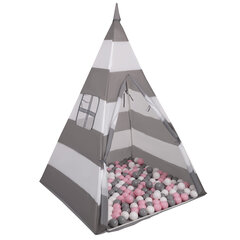 Selonis teepee teltta lapsille leikkimökki 100 palloa sisätiloissa ulkona tipi, harmaa-valkoiset raidat: valkoinen/harmaa/vaaleanpunainen hinta ja tiedot | Vauvan lelut | hobbyhall.fi