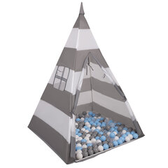 Selonis teepee teltta lapsille leikkimökki 400 palloa sisätiloissa ulkona tipi, harmaa-valkoinenraidallinen: harmaa/valkoinen/läpinäkyvä/vauvan sininen hinta ja tiedot | Vauvan lelut | hobbyhall.fi