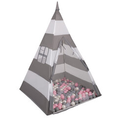 Selonis teepee teltta lapsille leikkimökki 200 palloa sisätiloissa ulkona tipi, harmaa-valkoinenraidallinen:helmi/harmaa/läpinäkyvä/vaaleanpunainen hinta ja tiedot | Vauvan lelut | hobbyhall.fi