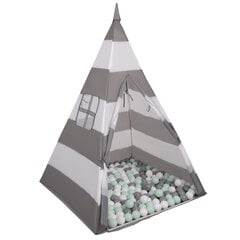 Selonis teepee teltta lapsille leikkimökki 100 palloa sisätiloissa ulkona tipi, harmaa ja valkoinen raidallinen: valkoinen/harmaa/mintti hinta ja tiedot | Vauvan lelut | hobbyhall.fi